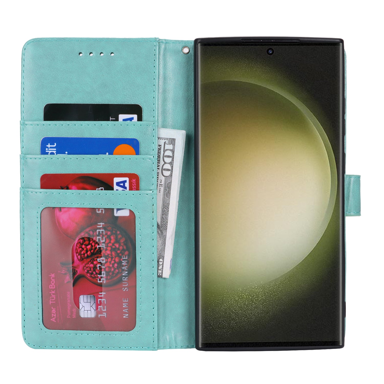 For Samsung Galaxy S23 Ultra Case R61 Texture PU Leather+TPU Phone Protector with Hand Strap - Light Green For Samsung Galaxy S23 Ultra Case R61 Texture PU Leather+TPU Phone Protector with Hand Strap - Light Green